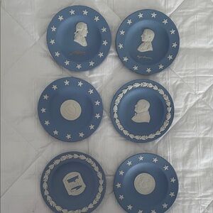 Wedgwood Blue and White Jasperware Decorative Plates - Six Piece Set